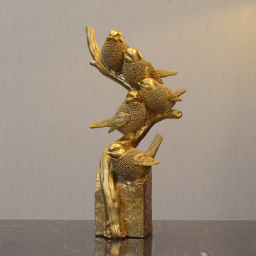 Gilded Whispers of Flight: Birds on a Trunk – Premium Textured Finish