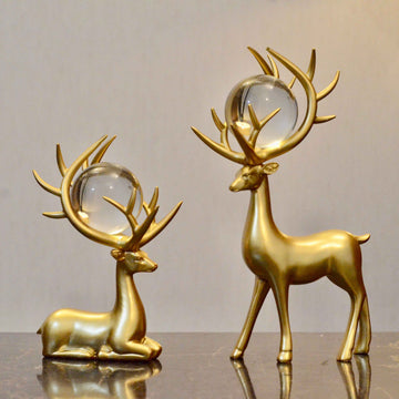 Luminous Legends Matte Black Deer Set with Golden Antlers