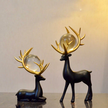 Luminous Legends Matte Black Deer Set with Golden Antlers