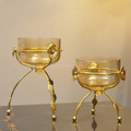 Golden Floral Glass Bowls – Elegant Duo on Designer Stand - ALFA DECOR