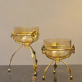 Golden Floral Glass Bowls – Elegant Duo on Designer Stand - ALFA DECOR