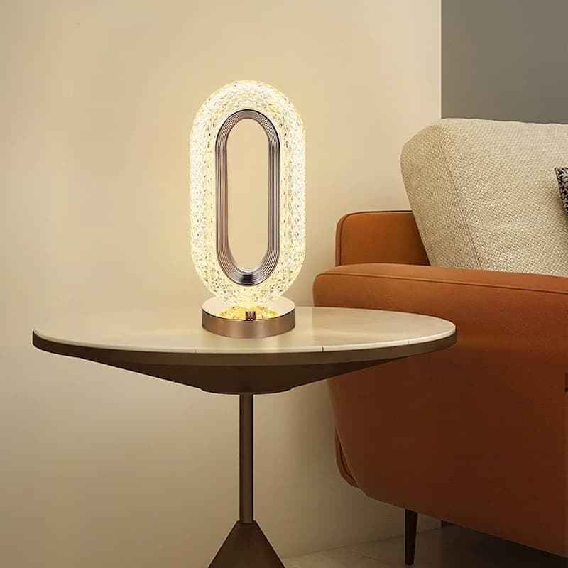Luminous Loop Crystal Table Lamp – Golden Glow Edition