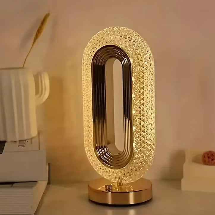 Luminous Loop Crystal Table Lamp – Golden Glow Edition