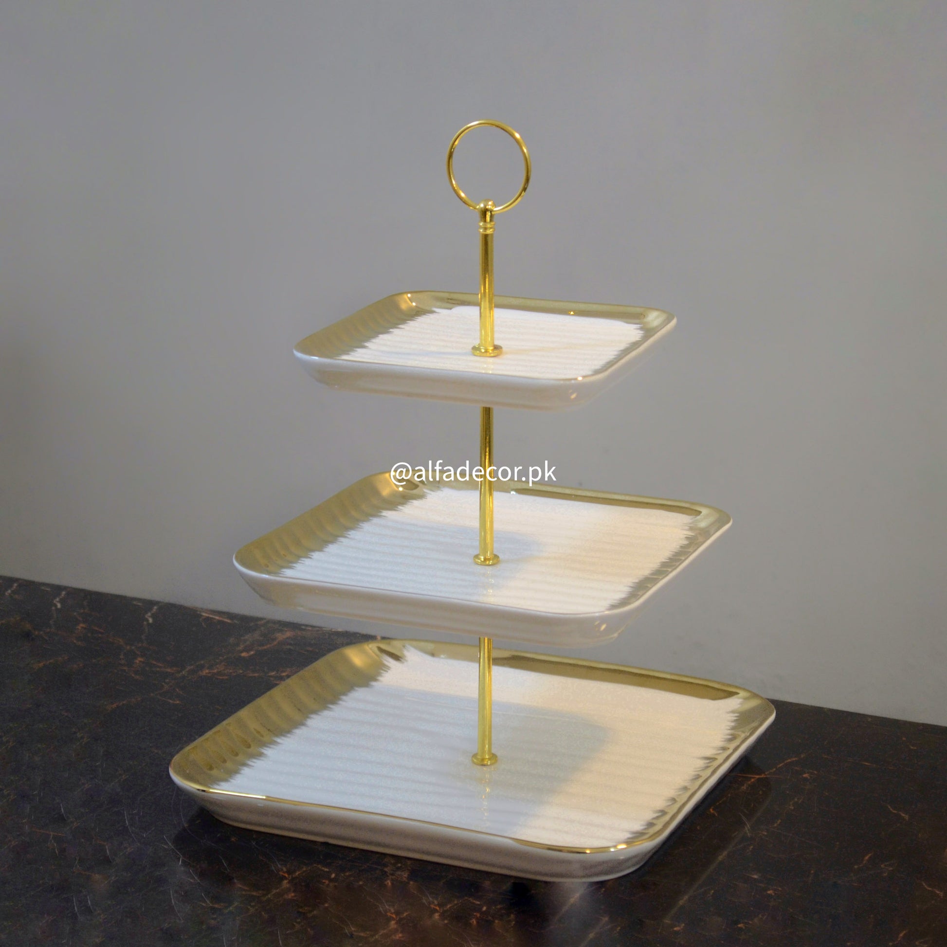 3-Tier Golden Edged Cubic Ceramic Servings