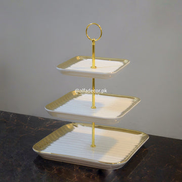 3-Tier Golden Edged Cubic Ceramic Servings