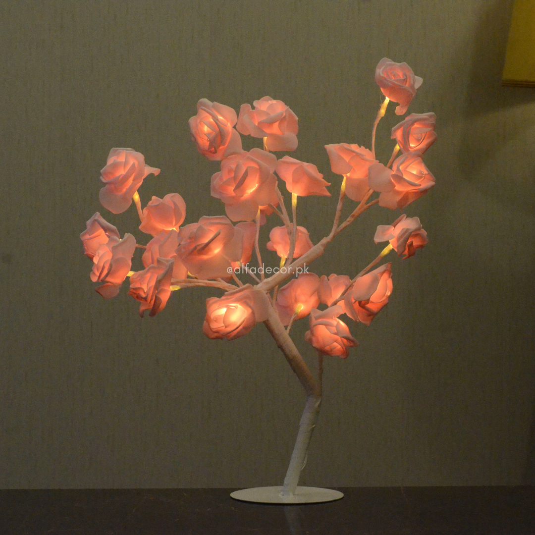 Pink Rose LED Light Tree – Romantic Floral Table Lamp by Alfa Decor