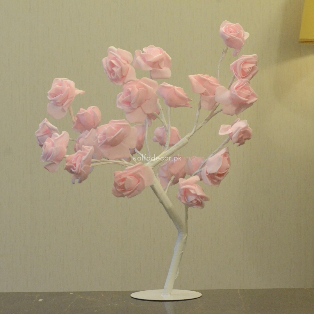Pink Rose LED Light Tree – Romantic Floral Table Lamp by Alfa Decor