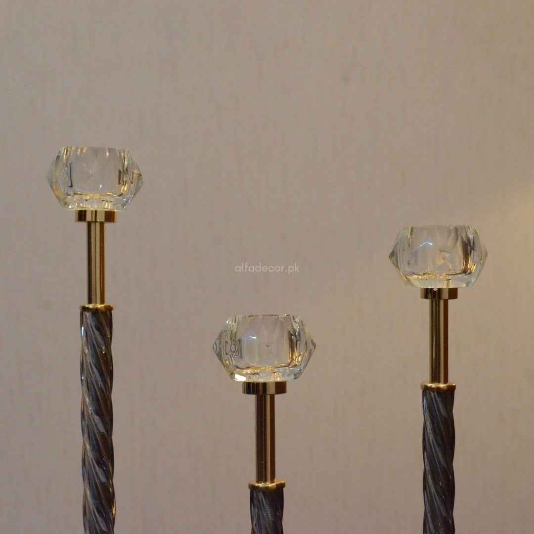 Celestial Glow Crystal Candlesticks – Set of 3