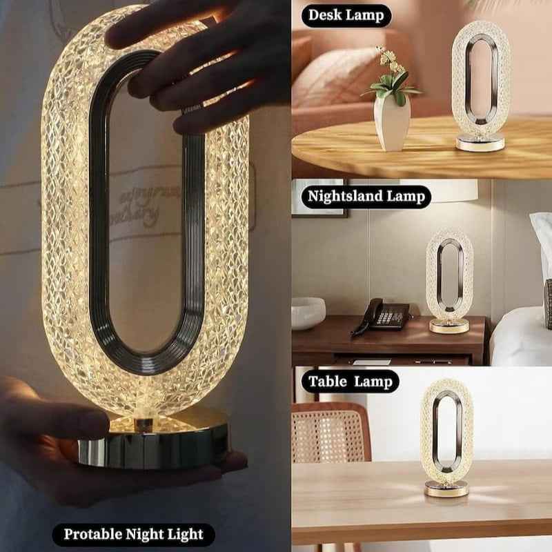 Luminous Loop Crystal Table Lamp – Golden Glow Edition