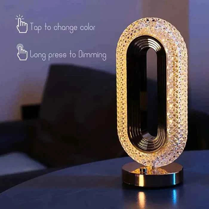 Luminous Loop Crystal Table Lamp – Golden Glow Edition