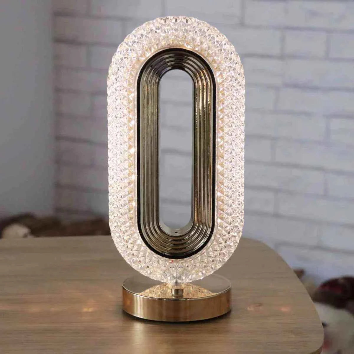 Luminous Loop Crystal Table Lamp – Golden Glow Edition