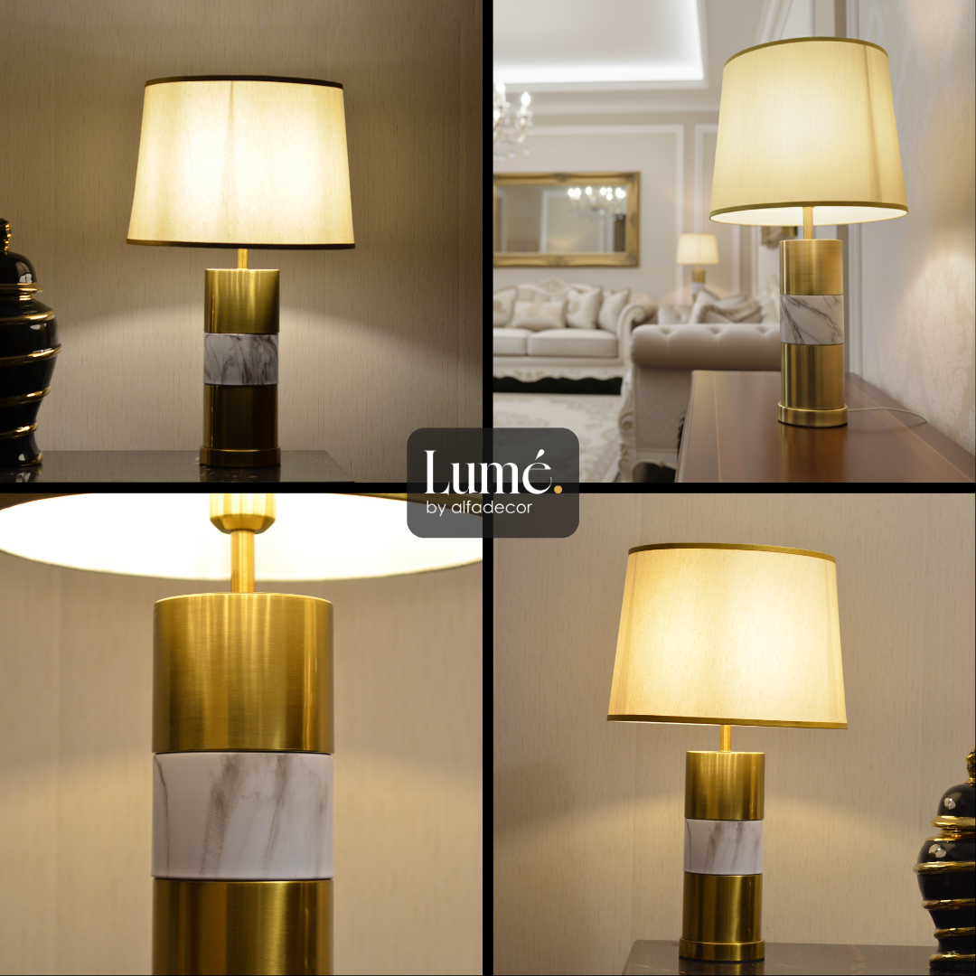 Pair of Artemis Marble Column Lamp – Architectural Metal Grace