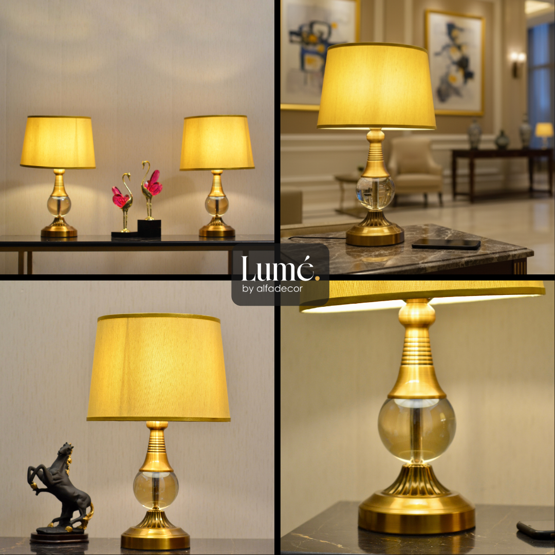 Pair of Clara Crystal Orb Lamp – A Touch of Luminous Metal Elegance