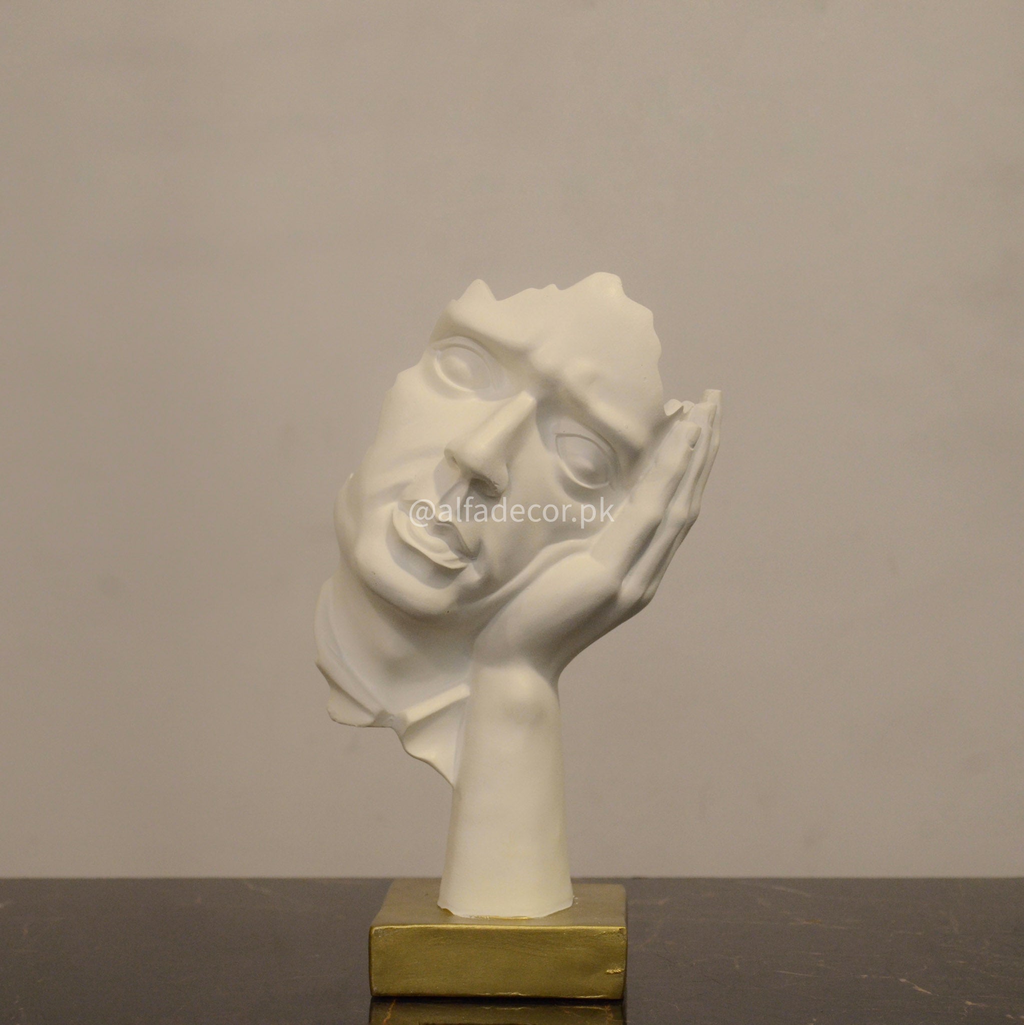 Contemplative Half-Face Hand Sculpture - Bright