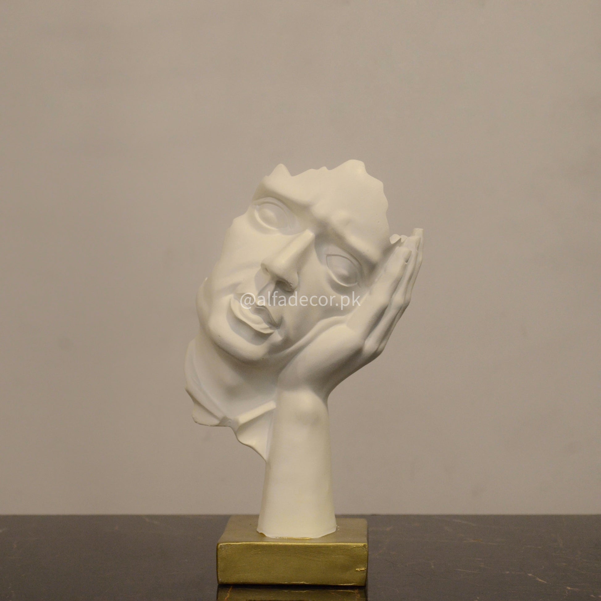 Contemplative Half-Face Hand Sculpture - Bright