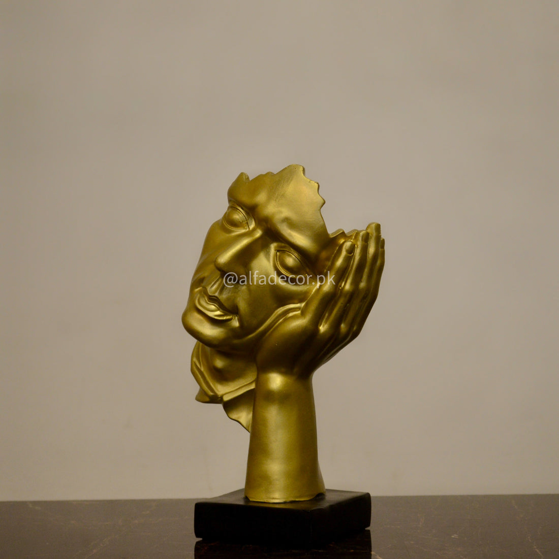 Contemplative Half-Face Hand Sculpture - Golden