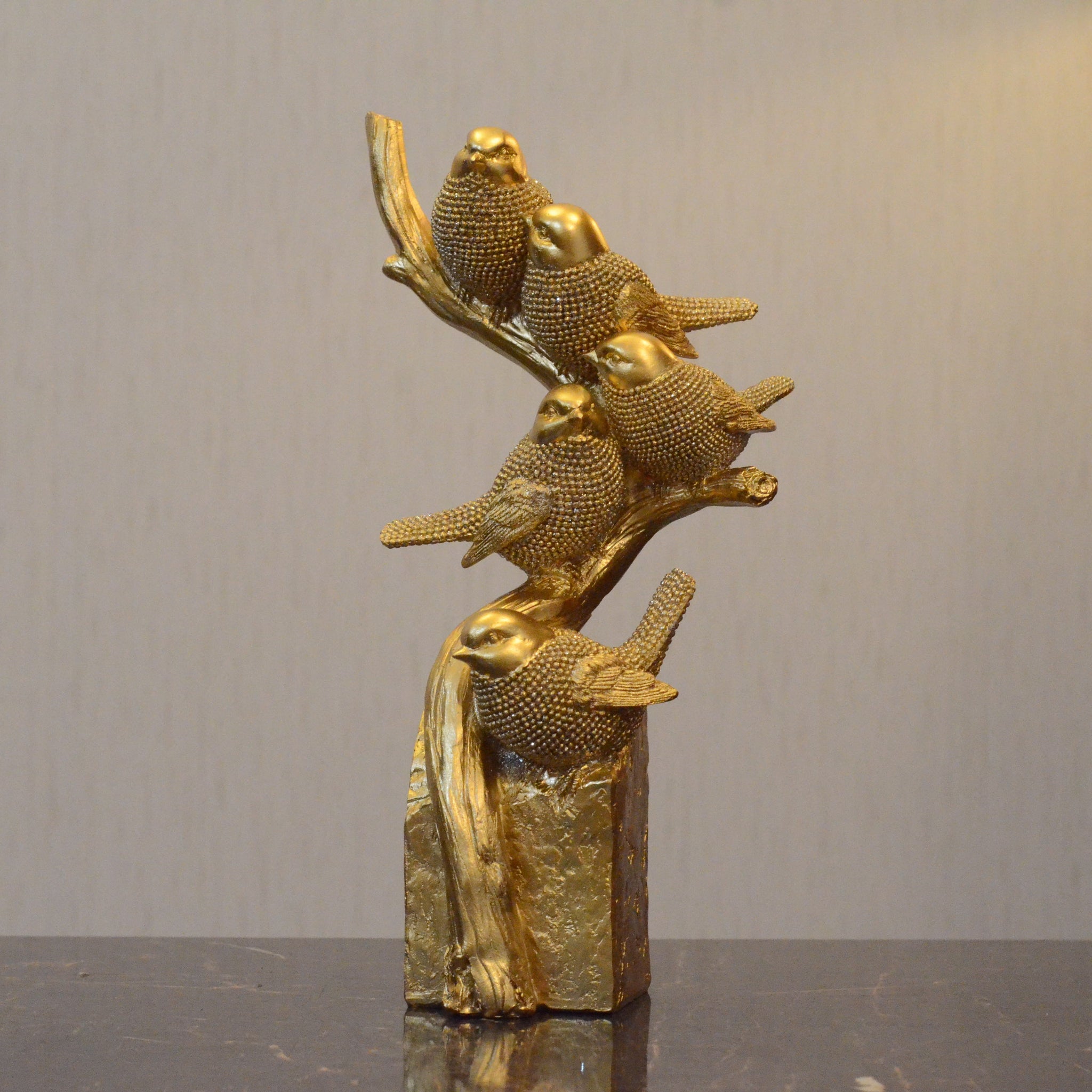 Gilded Whispers of Flight: Birds on a Trunk – Premium Textured Finish