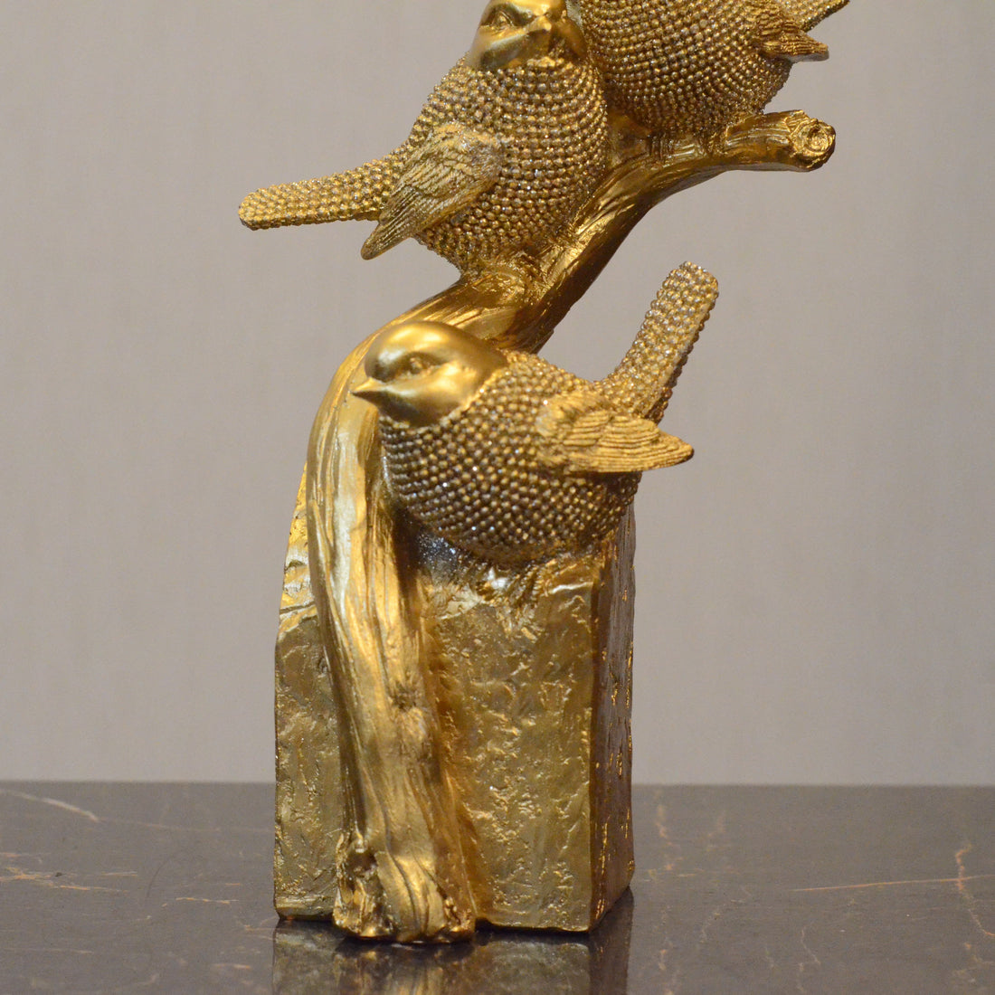 Gilded Whispers of Flight: Birds on a Trunk – Premium Textured Finish