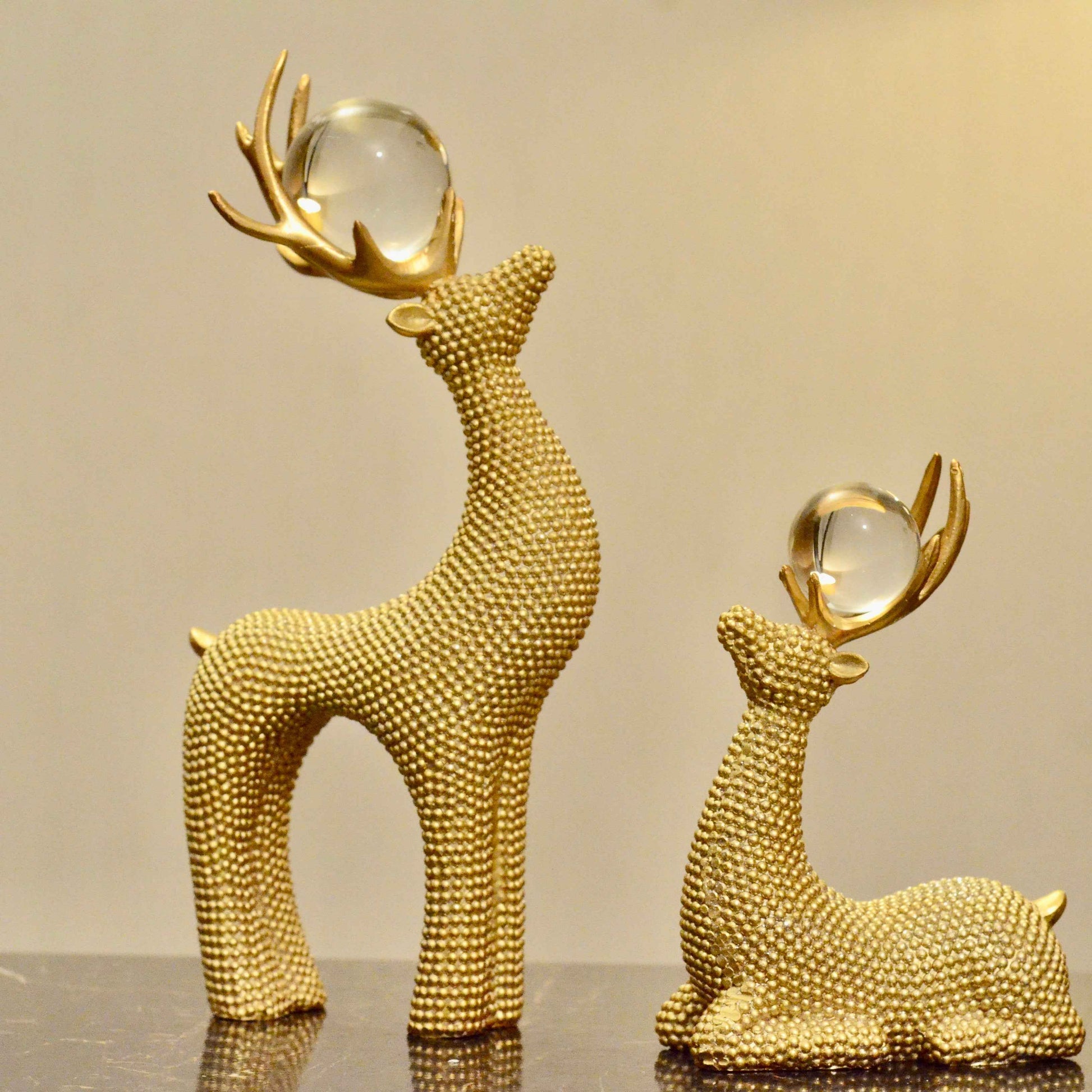 Black Crystal Reindeer Figurines – Premium Textured Finish (Set of 3)