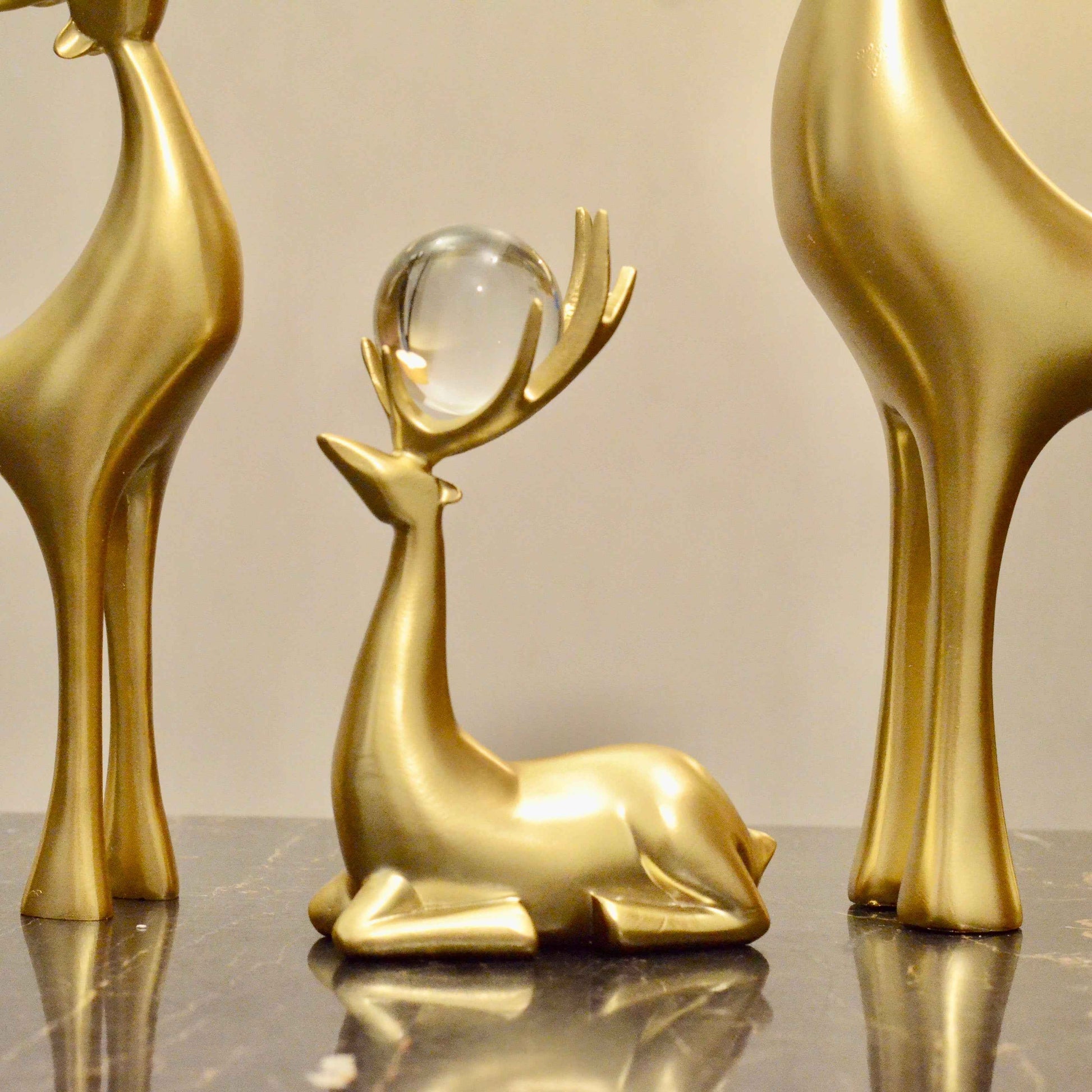 Golden Crystal Reindeer Figurines – Premium Textured Finish (Set of 3)