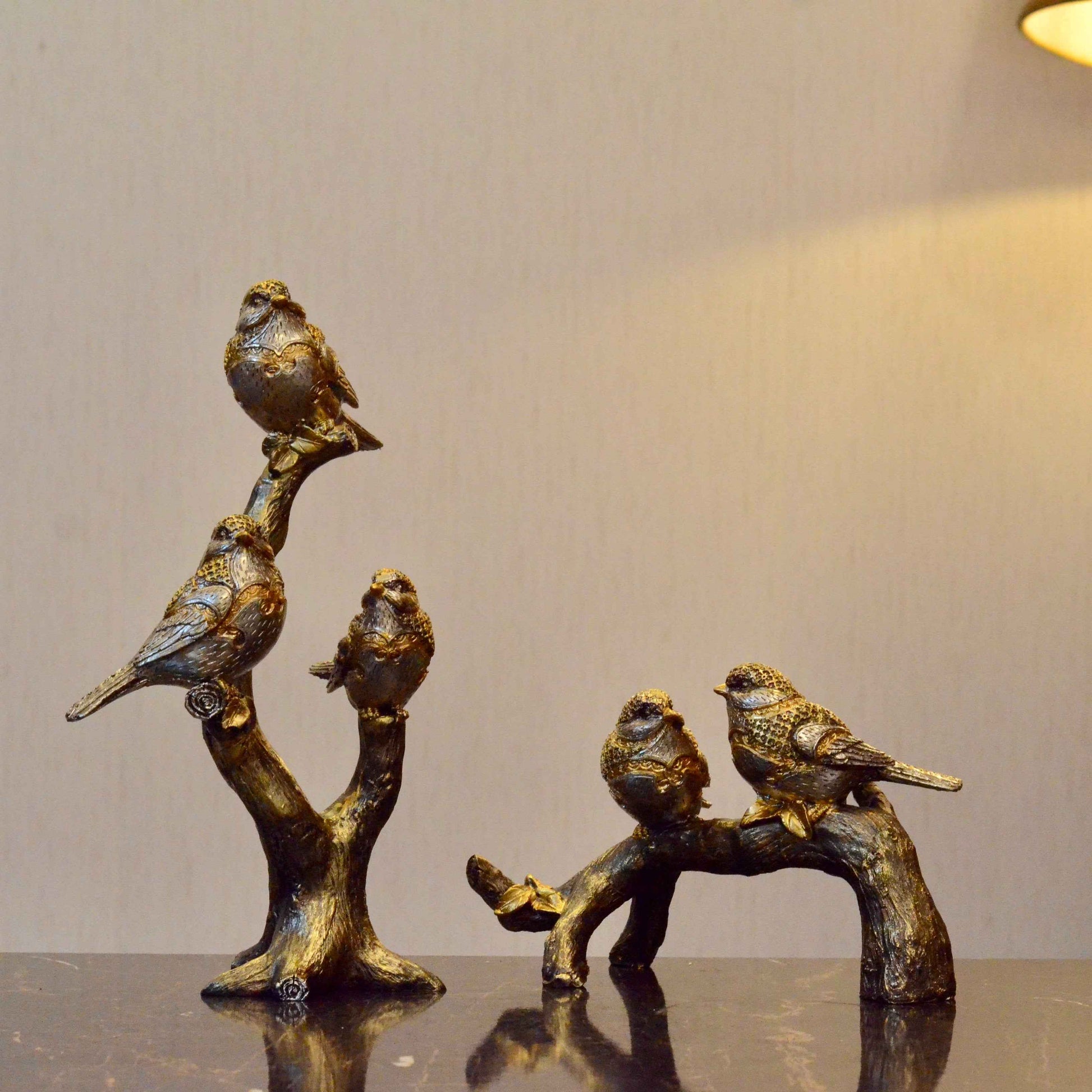 Gilded Whispers of Flight: Birds on a Arc – Premium Textured Finish