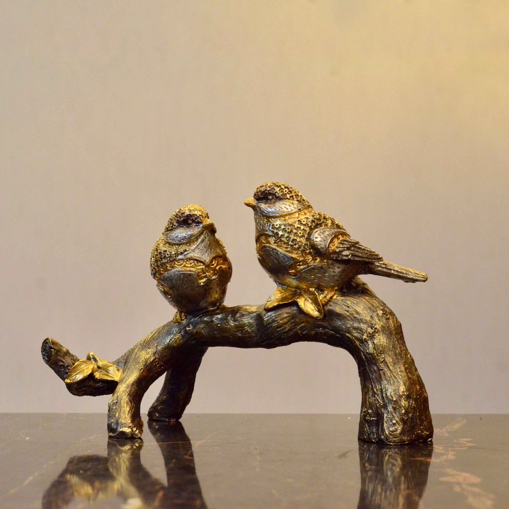 Gilded Whispers of Flight: Birds on a Arc – Premium Textured Finish
