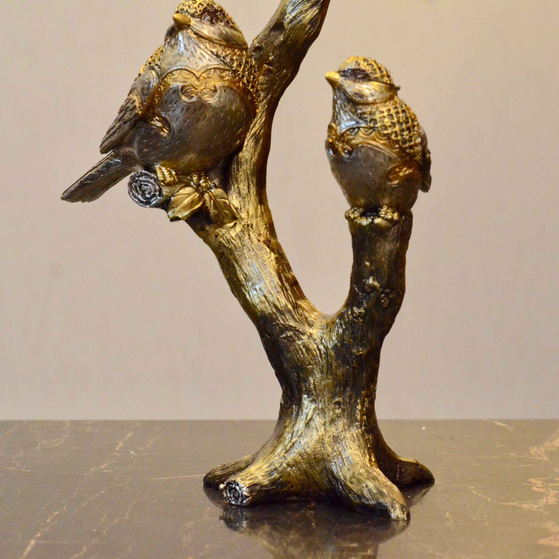 Gilded Whispers of Flight: Birds on a Trunk – Premium Textured Finish