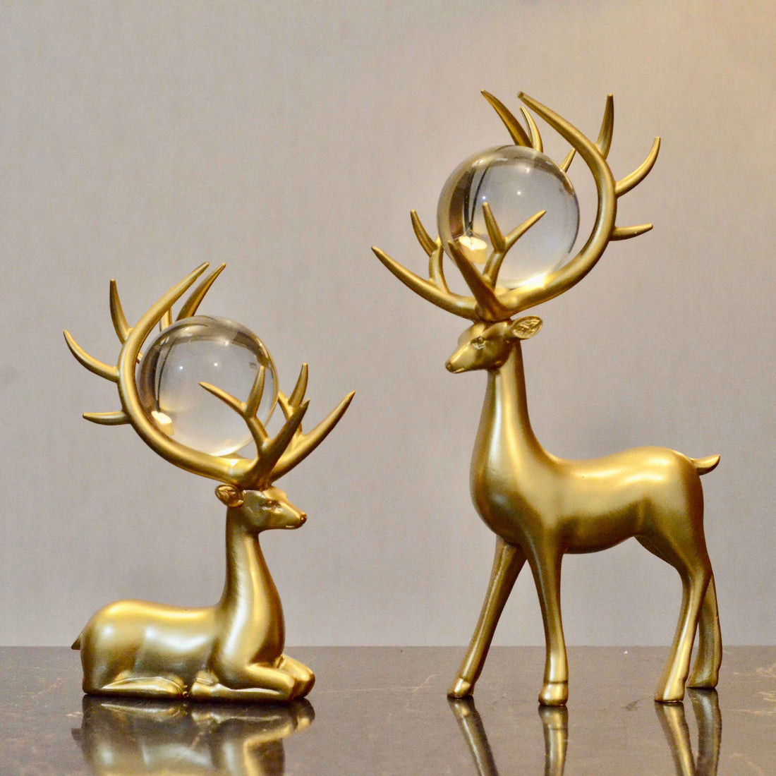 Luminous Legends Matte Black Deer Set with Golden Antlers
