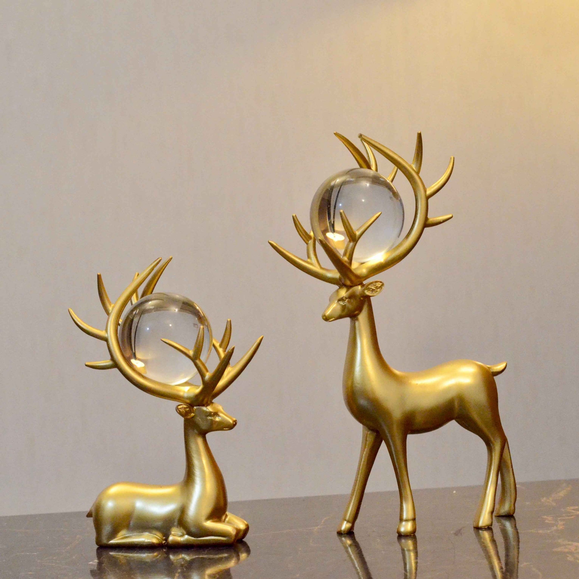 Luminous Legends Matte Black Deer Set with Golden Antlers
