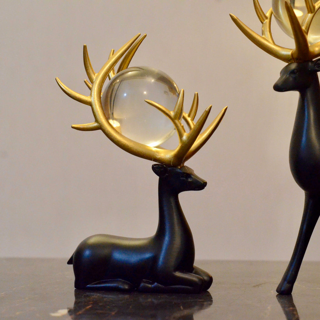 Luminous Legends Matte Black Deer Set with Golden Antlers