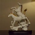 Majestic Duo: White & Golden Horse Sculpture