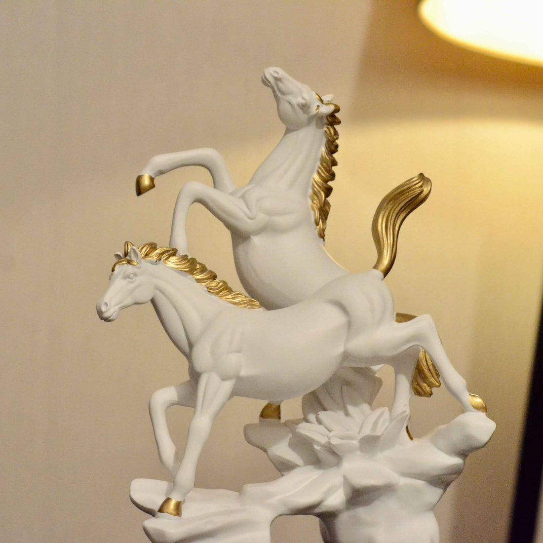 Majestic Duo: White & Golden Horse Sculpture