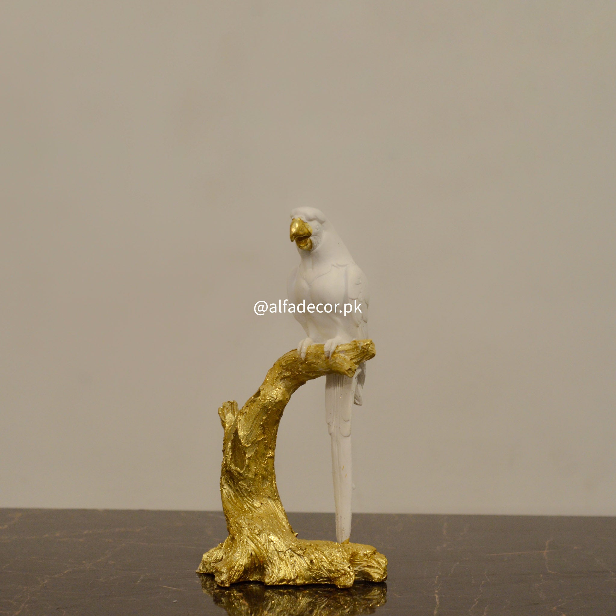 Elegant Resin Parrot Sculpture on Gilded Perch