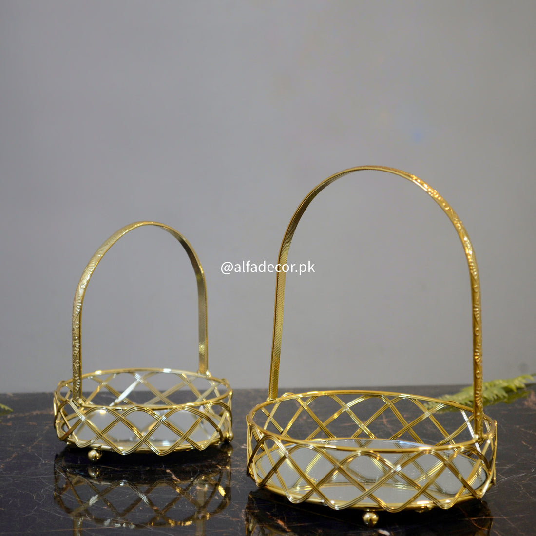 Gilded Metallic Baskets - Mirrored Tray Set