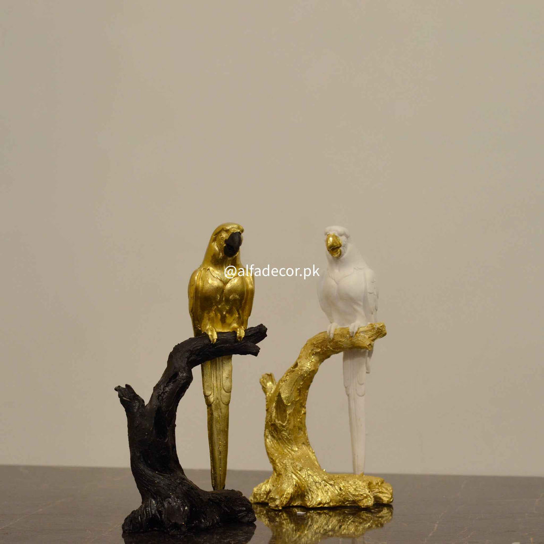 Gilded Resin Parrot Sculpture on Blackwood Perch