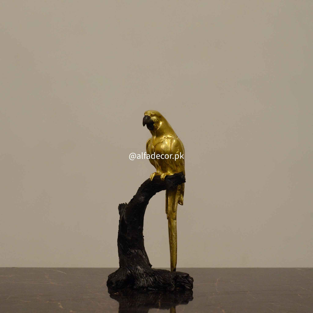 Gilded Resin Parrot Sculpture on Blackwood Perch