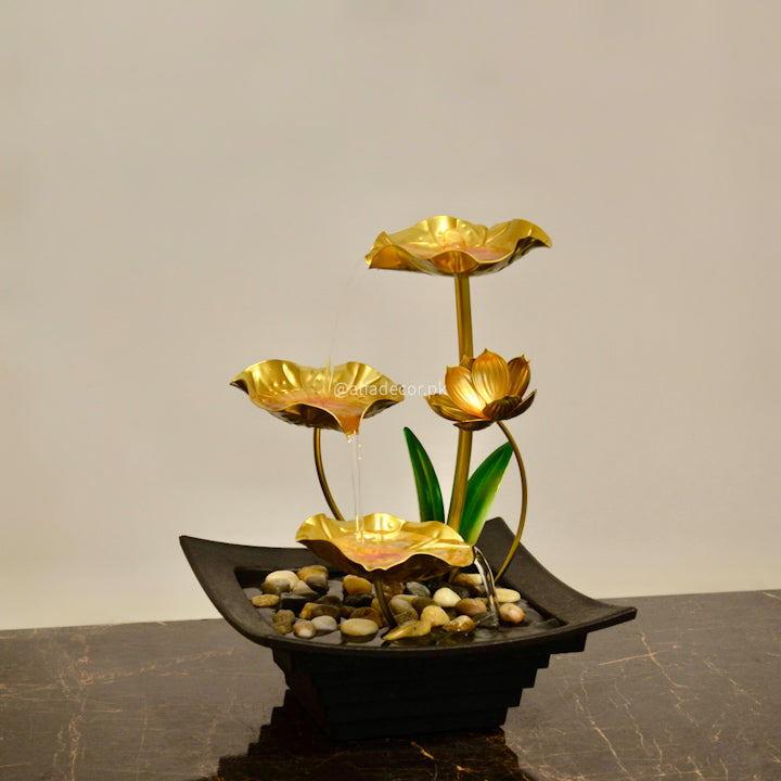 Golden Petals Flowing Water Fountain