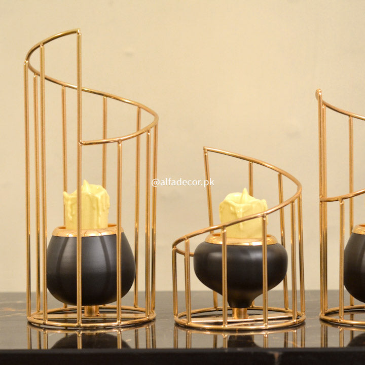 Golden Spiral Cage Candle Holder Set