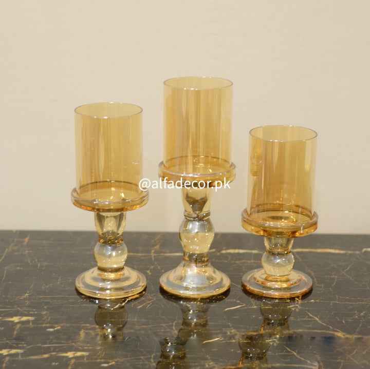 Maybelle Amber Glass Candle Holder Set