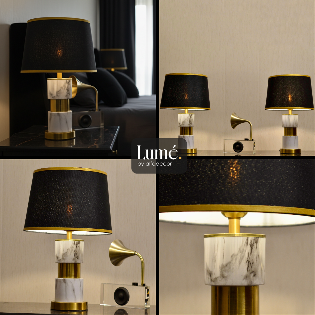 Pair of Noir Éclat Lamps – Black & Gold Metal Brilliance