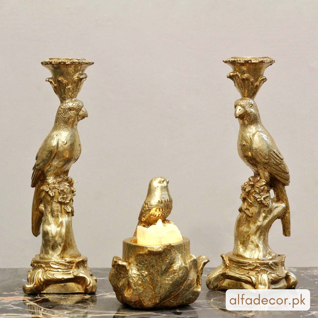 Resin Bird Candles Holder Pillar Set