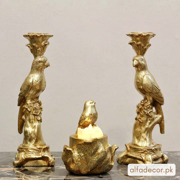 Resin Bird Candles Holder Pillar Set