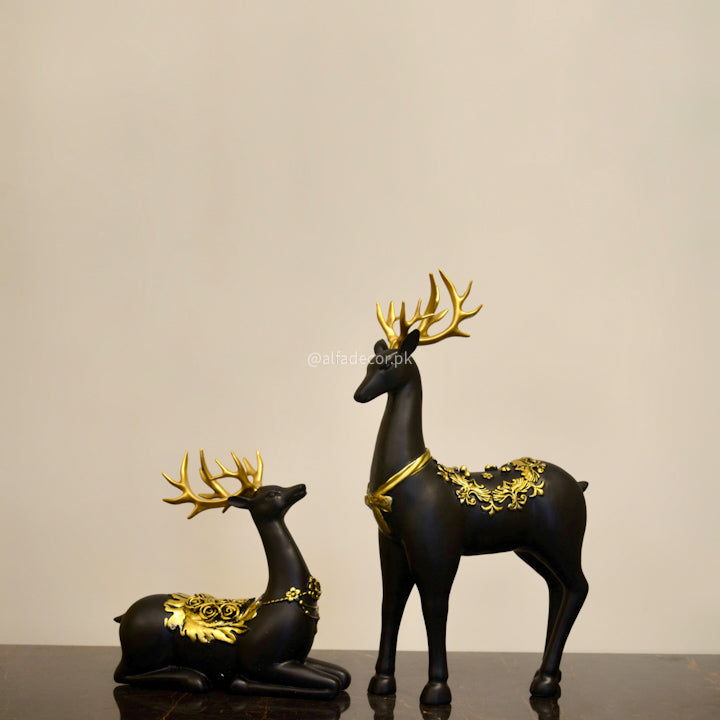 Royal Elegance Deer Figurines – Gilded Black